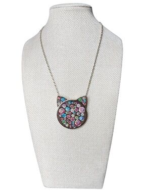Betsey Johnson Multicolor Crystal Cat Pendant Necklace